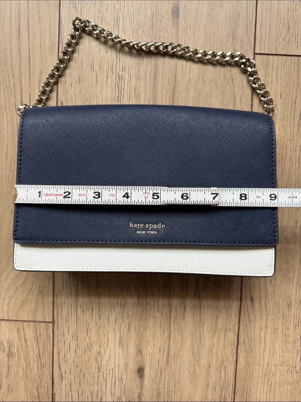Kate Spade Navy Blue White Green Crossbody Purse Bag Silver Hardware Chain